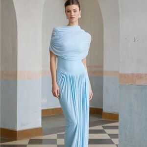 Chic Light Blue Draped Maxi Dress